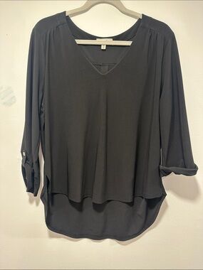 meraki Black V-Neck Roll-Tab Sleeve Tunic 198